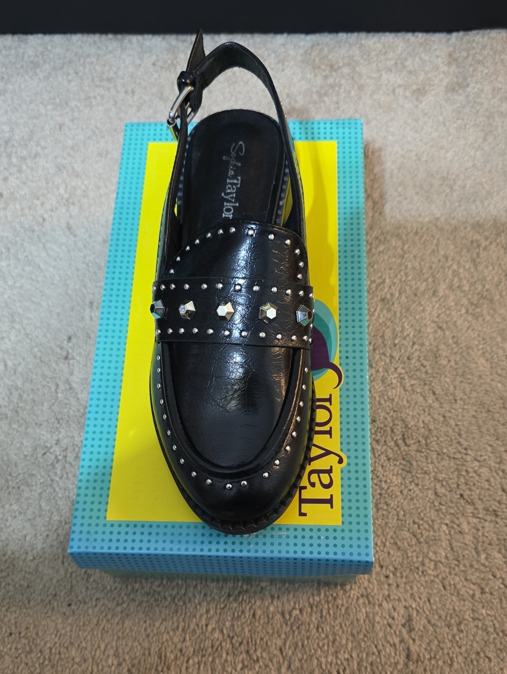 Womens Sophia Taylor Black Studded Slingback Loafer Wide Width Multiple Sized